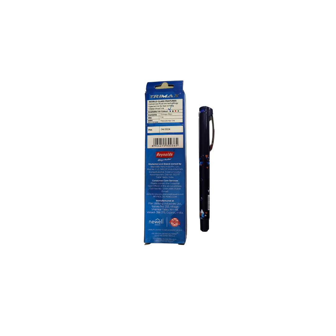 Reynold Trimax Roller Pen,0.5mm Tip,Blue