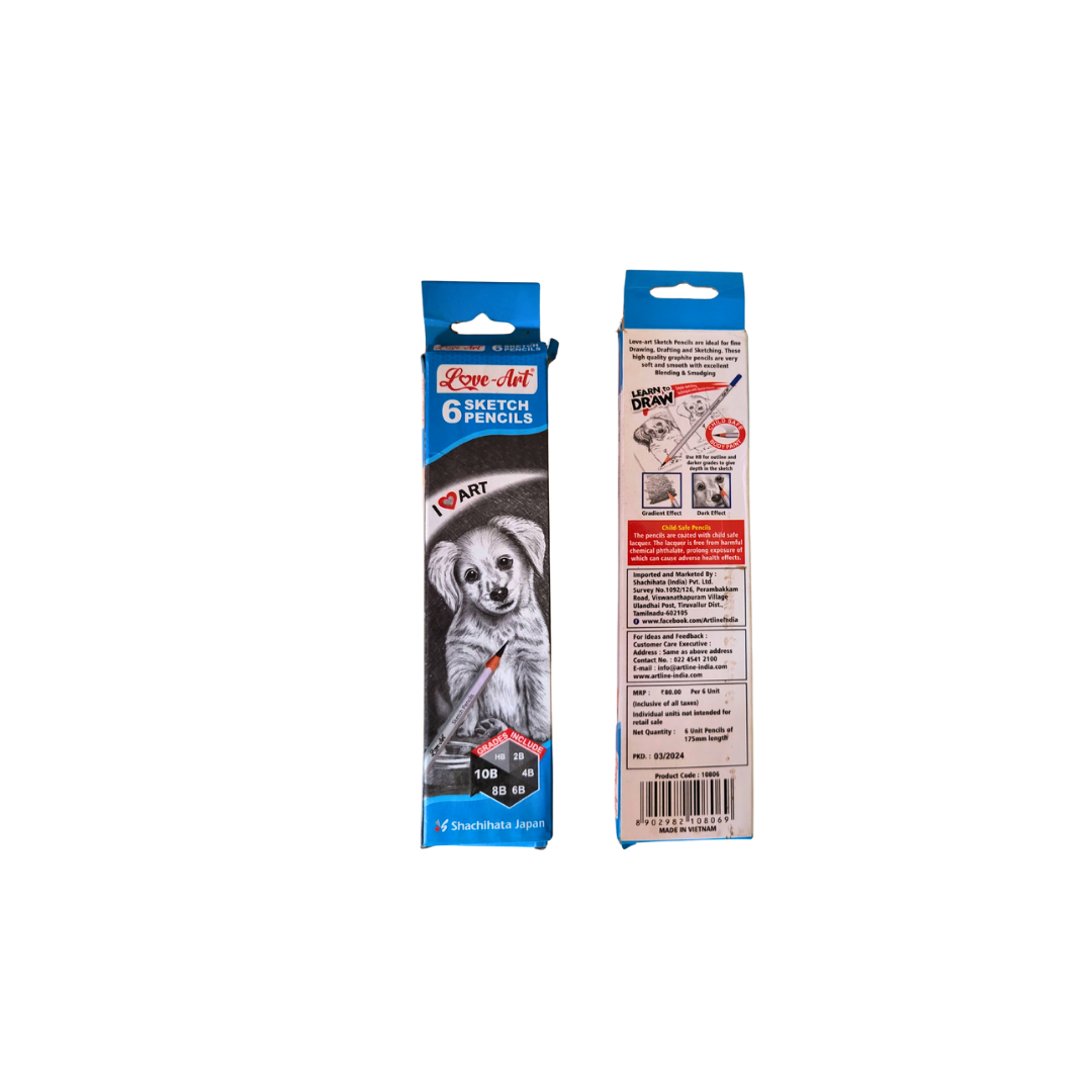 Set of 6 Sketch pencils(HB,2B,4B,6B 8B,10B)